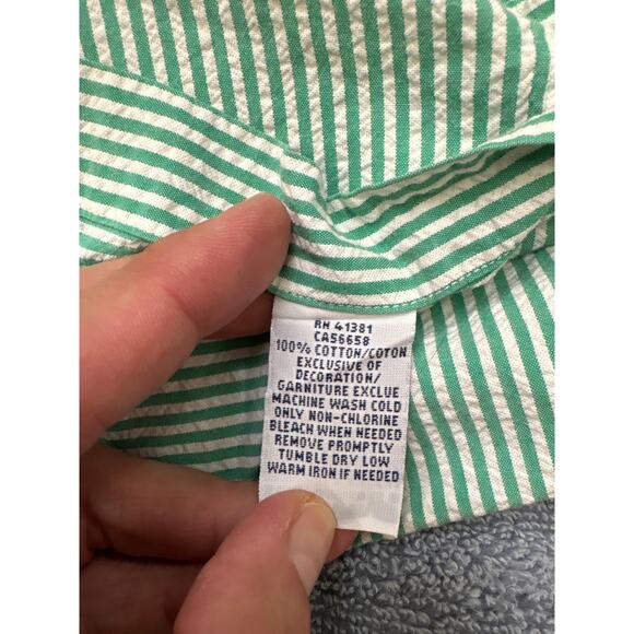 Ralph Lauren Seer Sucker Shirt Mens Size Large Green White Striped Short Sleeve - Picture 6 of 10